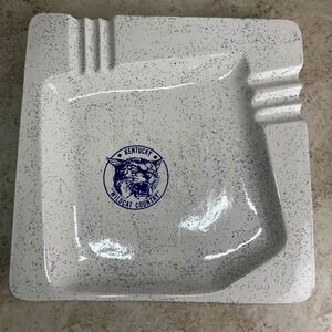 Kentucky Wildcats Ashtray 10in White Speckled Vintage UK Wildcat Country Logo